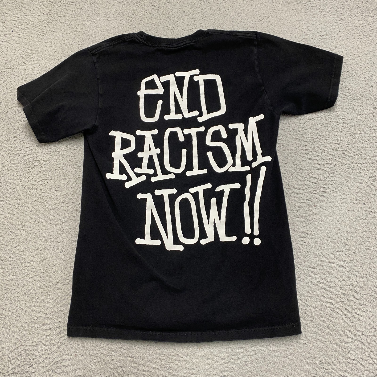 Stussy Shirt Mens Small Black Short Sleeve Stand Firm End Racism Now Skate
