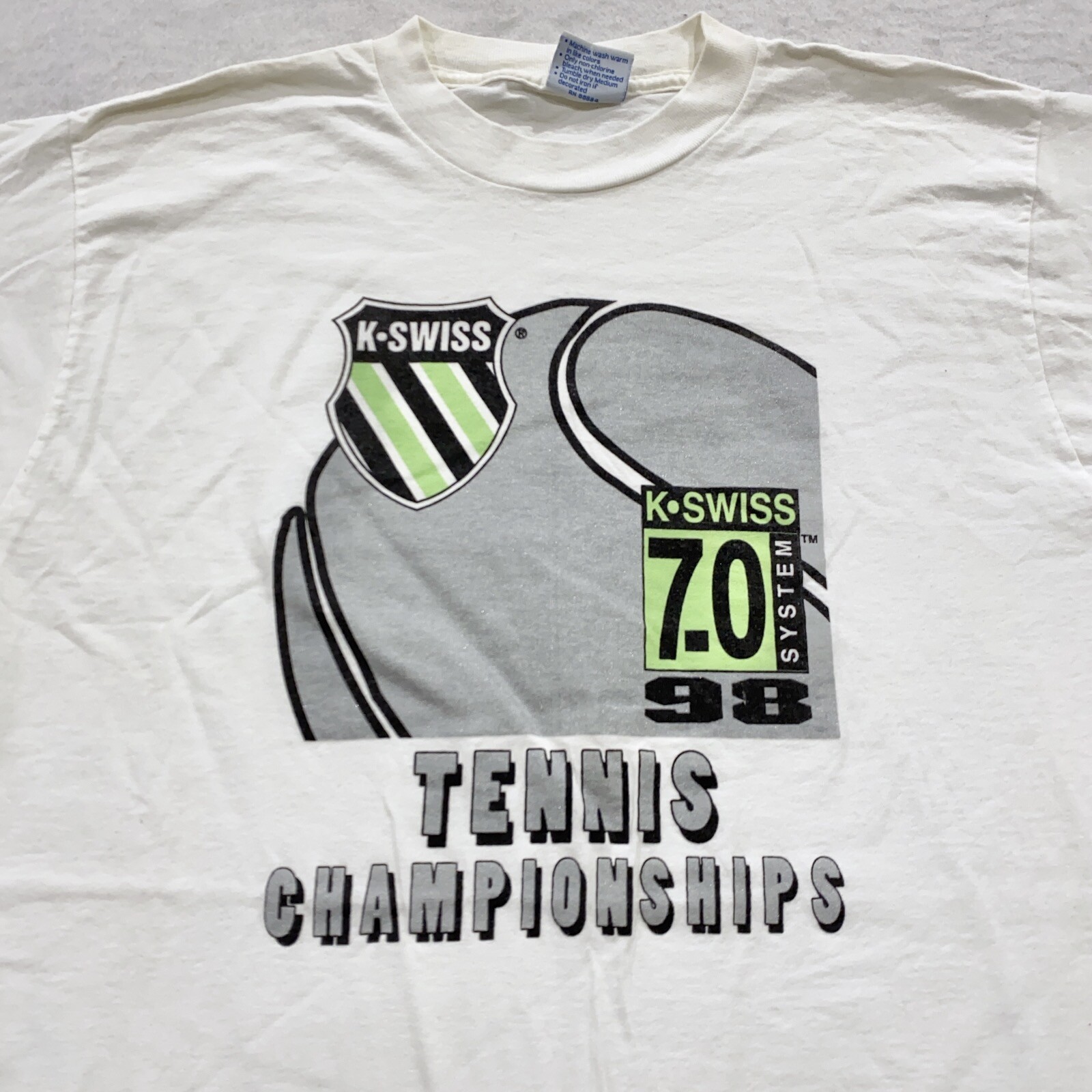 vtg 90s K-SWISS 7.0 SYSTEM TENNIS CHAMPIONSHIP T-Shirt LARGE soft shoes