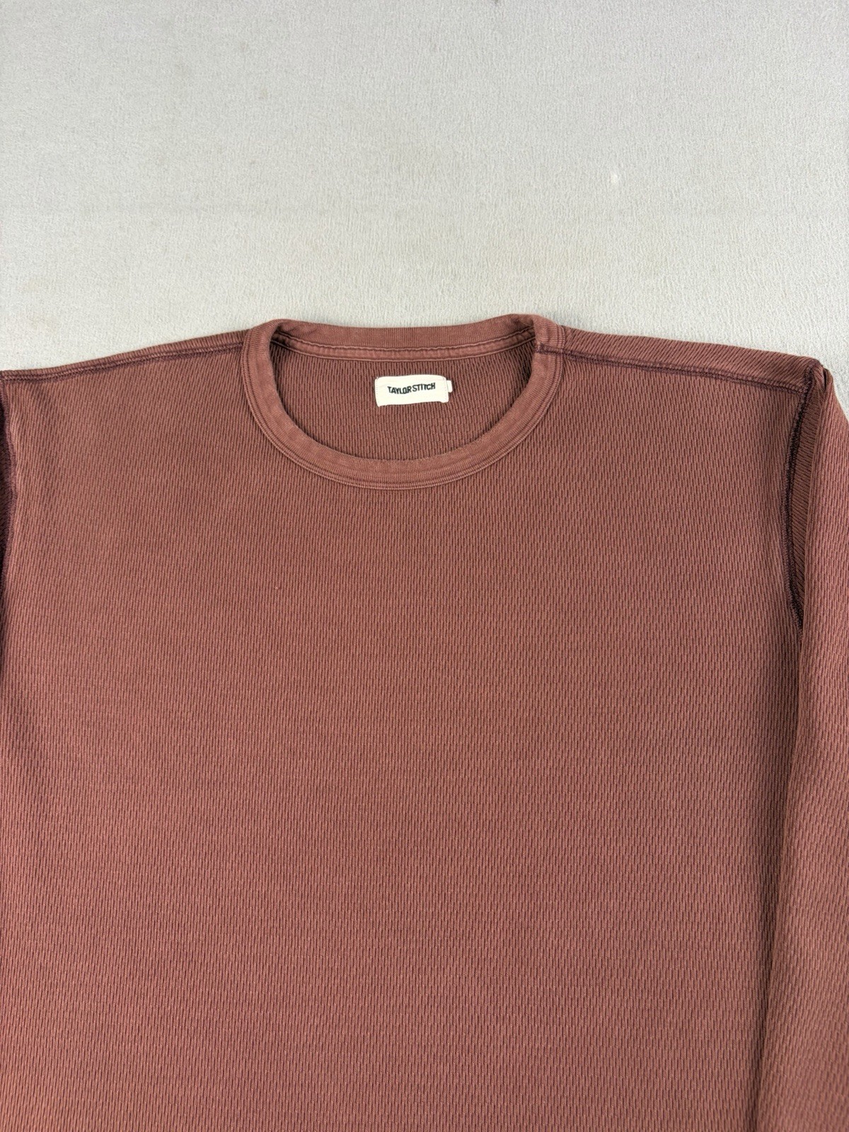 Taylor Stitch Shirt Men’s Size 46 Rust Brown Waffle Knit Crewneck Longsleeve