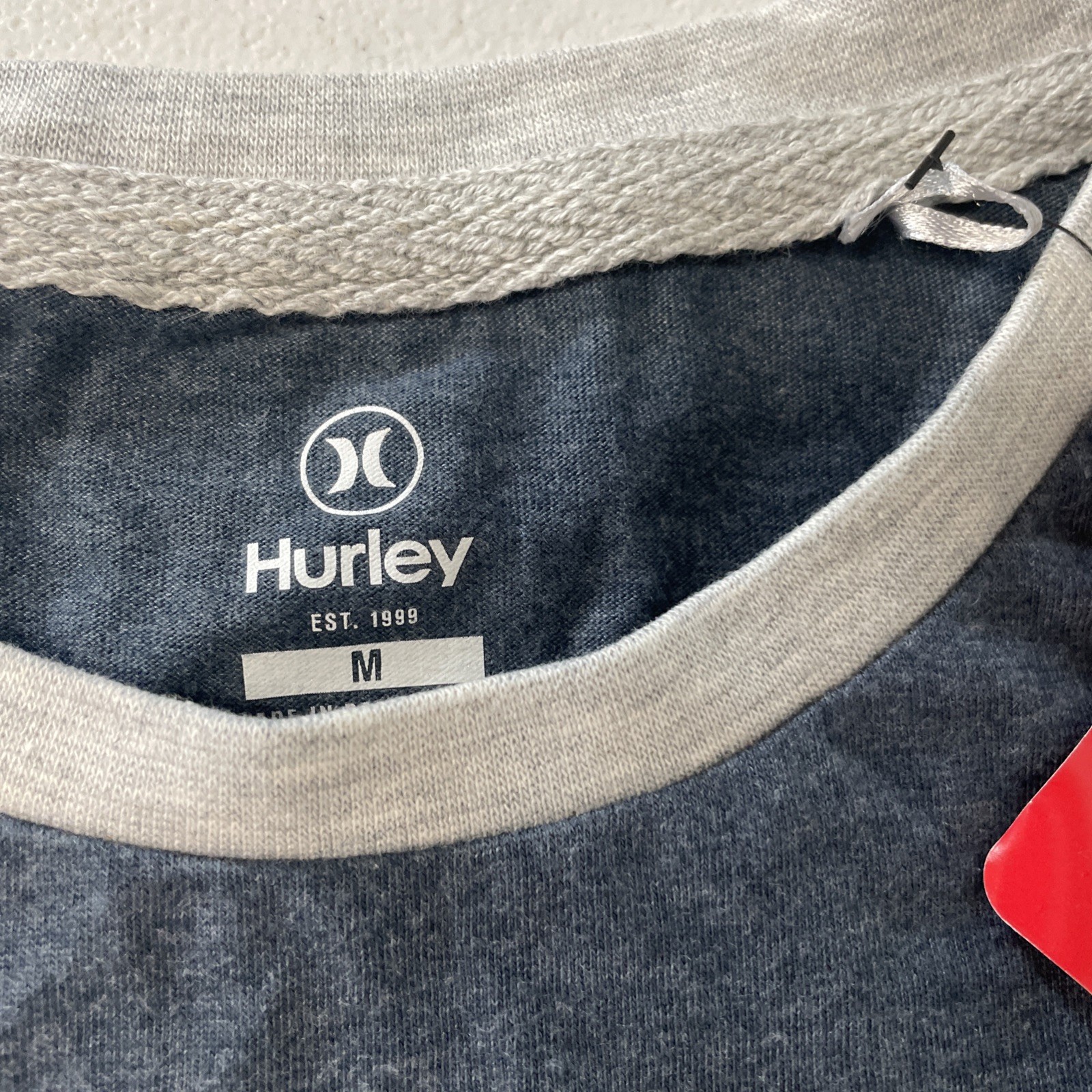 HURLEY Men’s Raglan Tee Shirt Colorblock Long Sleeve Pullover BLUE/GRAY MEDIUM