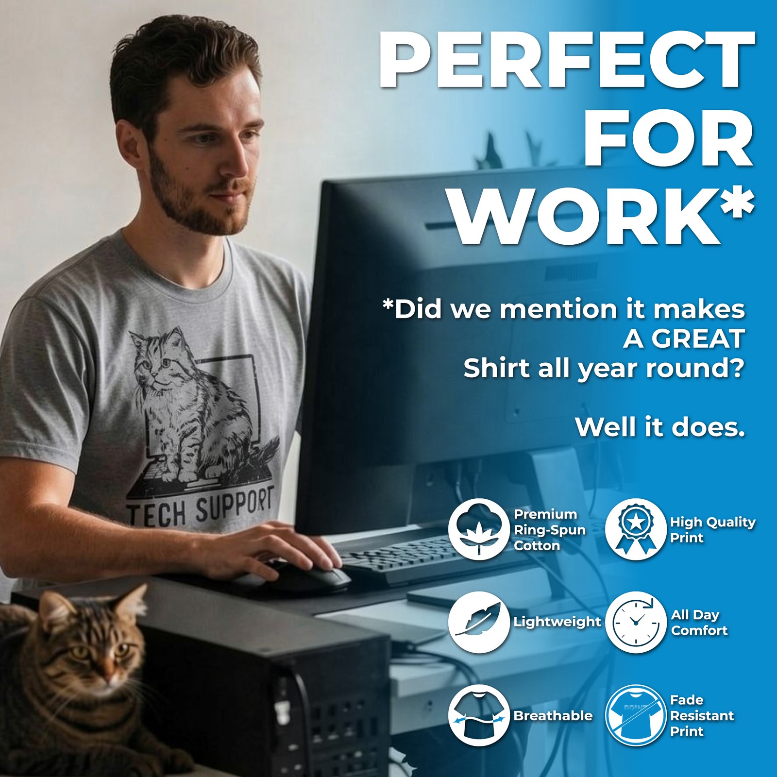 Mens Tech Support Funny T Shirts Cute Kitten Graphic Tee For Men