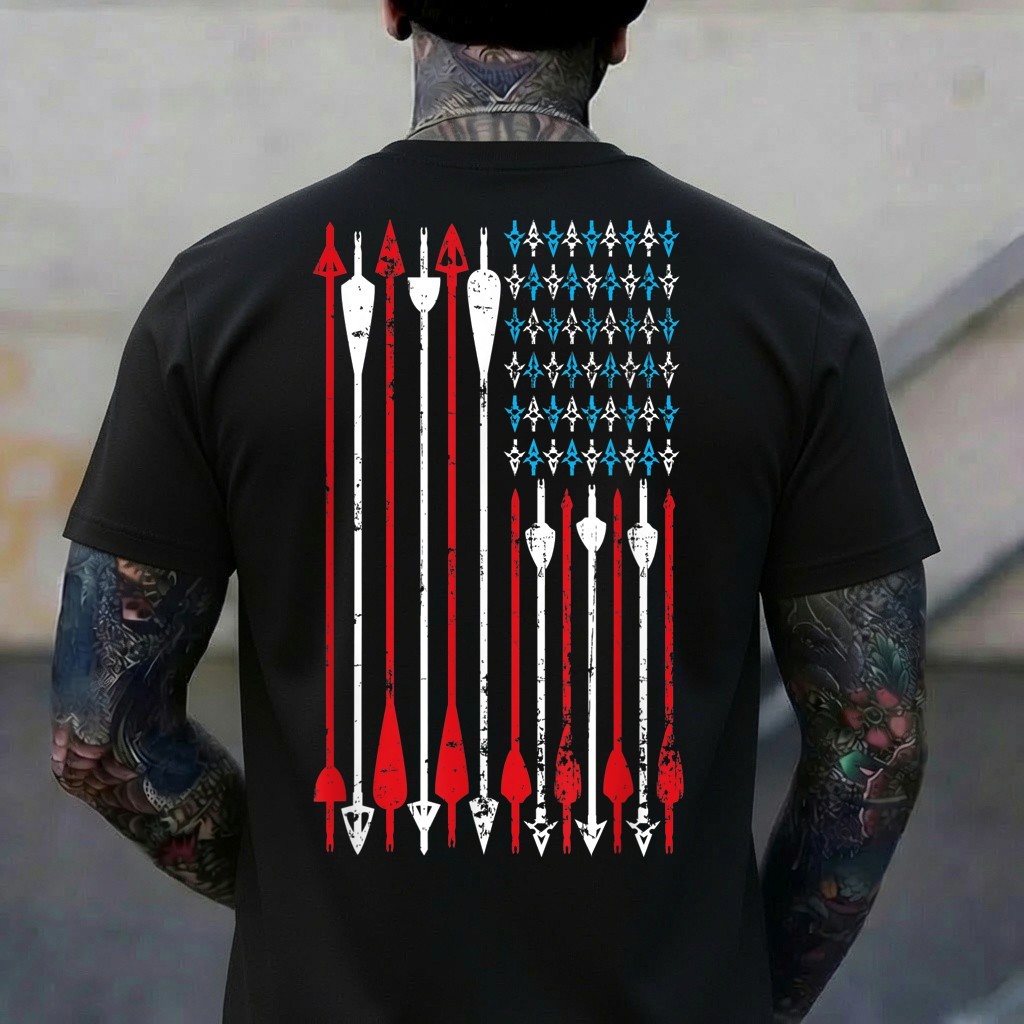 Vintage American Flag Archery Bow Hunting T-Shirt