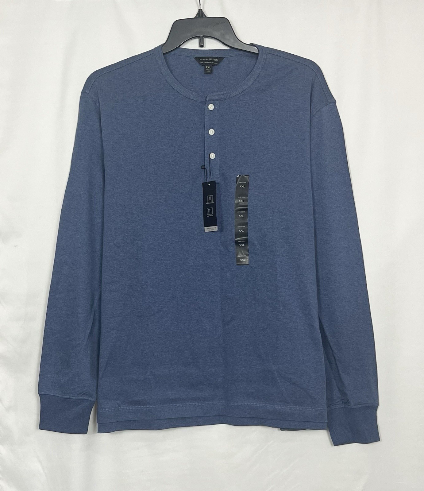 Banana Republic Men’s Long Sleeve Anti-odor Breathable Henley T-Shirt Blue XXL