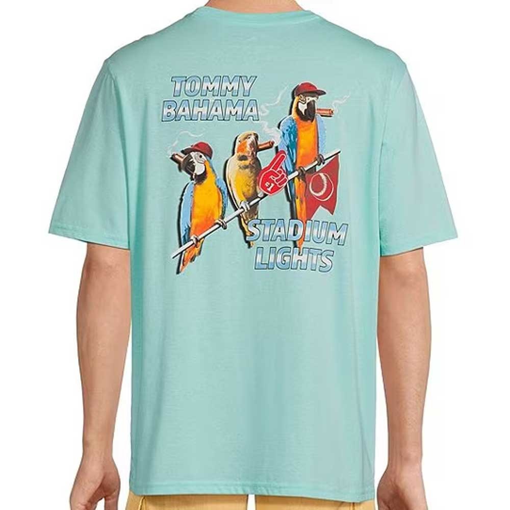 TOMMY BAHAMA Blue Swell Stadium Lights Parrots Baseball T-Shirt NEW XL