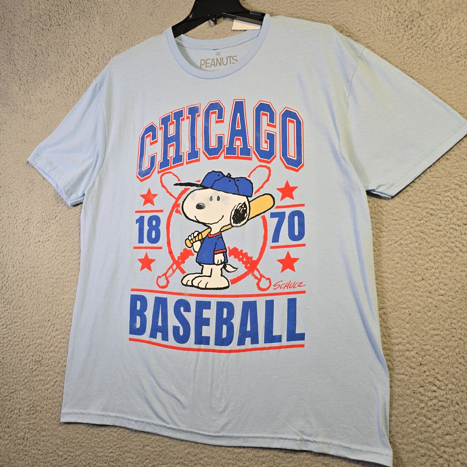 Peanuts® Chicago Cubs Baseball shirt Mens XL Blue Charlie Brown Snoopy Retro NWT