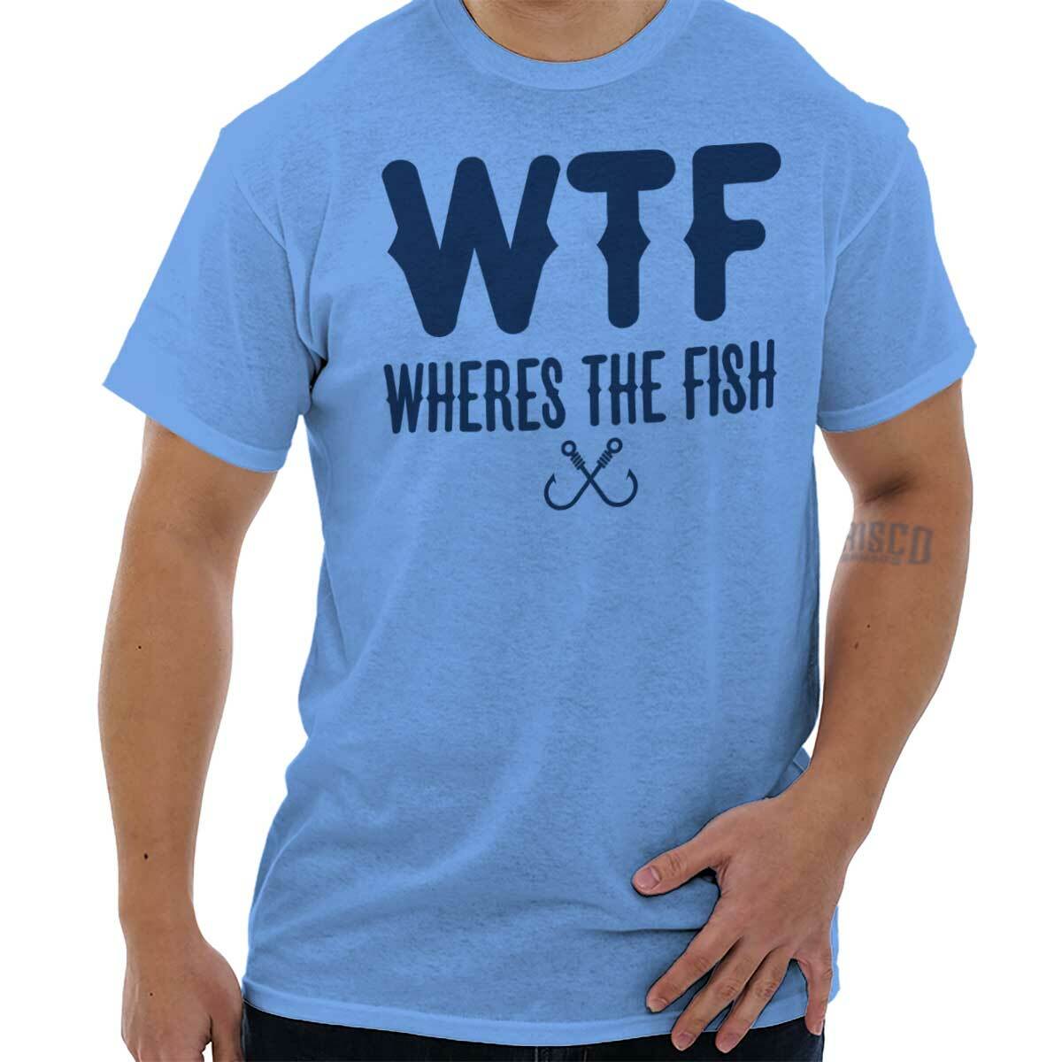 WTF Wheres The Fish Fishing Hobby Angler Gift Mens Casual Crewneck T Shirts Tees