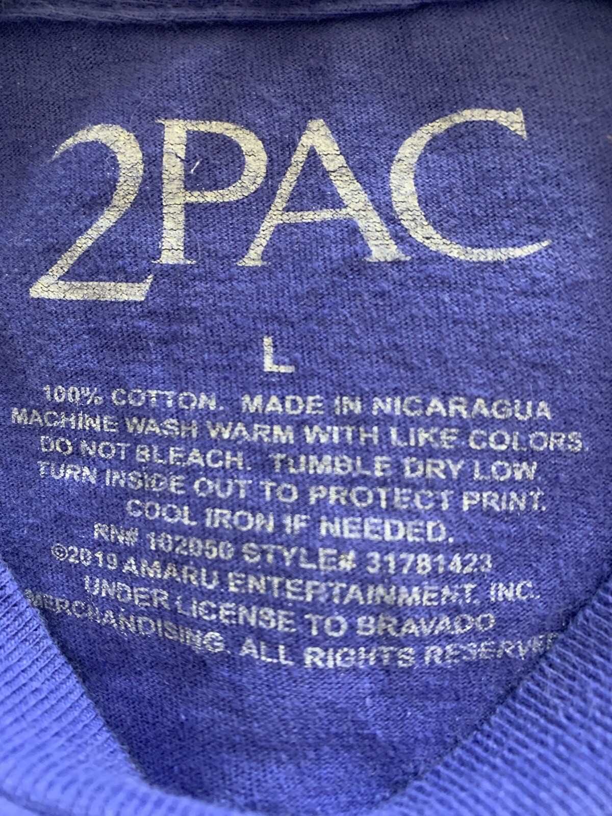 Tupac 29598 Men’s Purple “Me Against The World” Graphic Tee On 2Pac Label Sz L