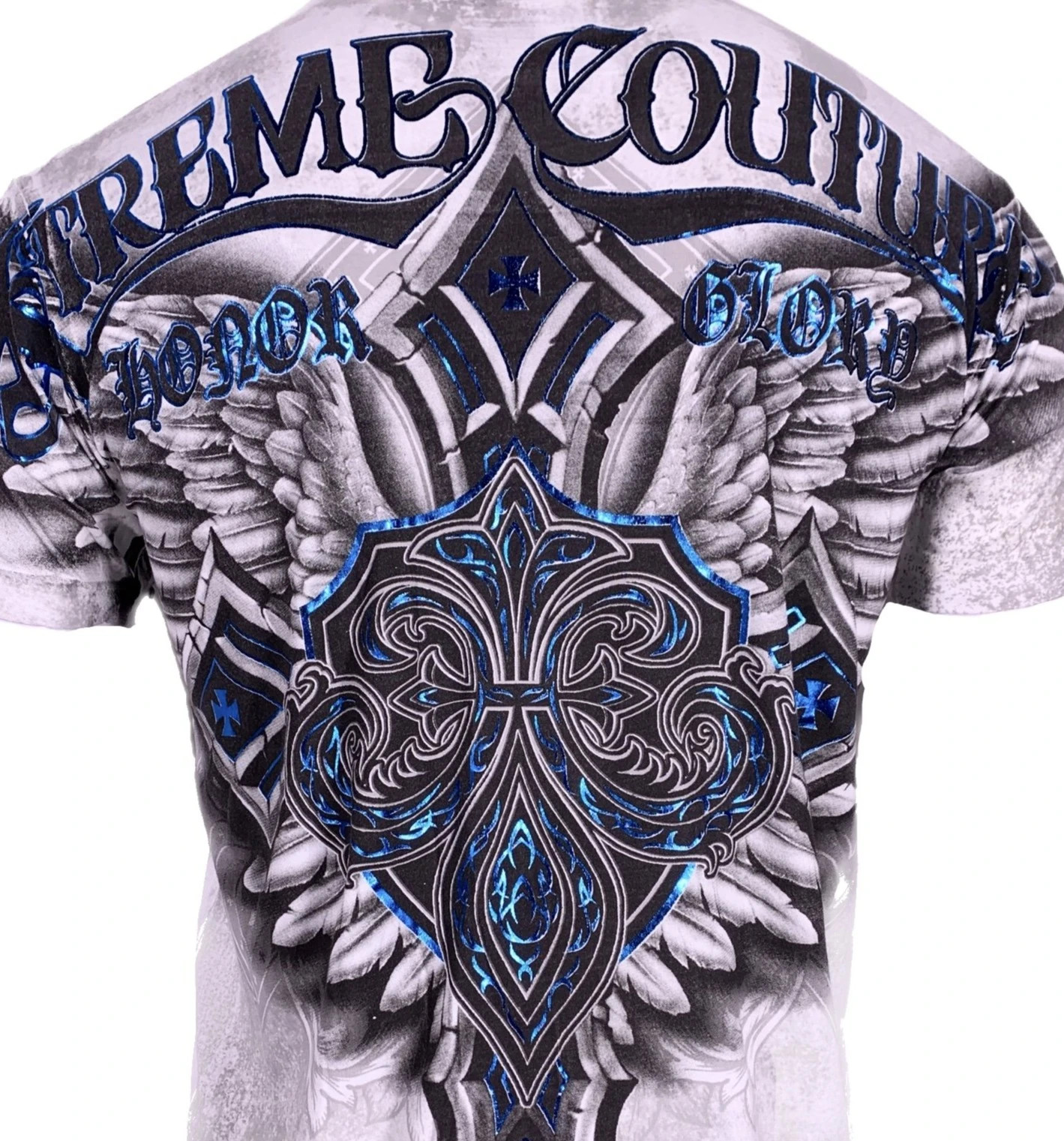 Xtreme Couture by Affliction Men’s T-Shirt LAST BLOW White Biker Wings MMA