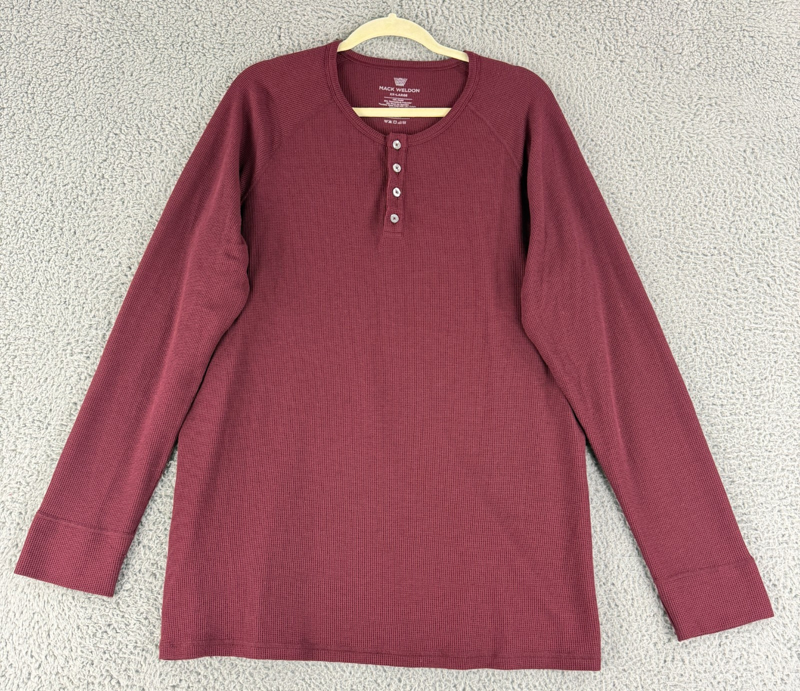 Mack Weldon Henley Shirt Mens Size XXL Maroon Long Sleeve Thermal Crew Neck
