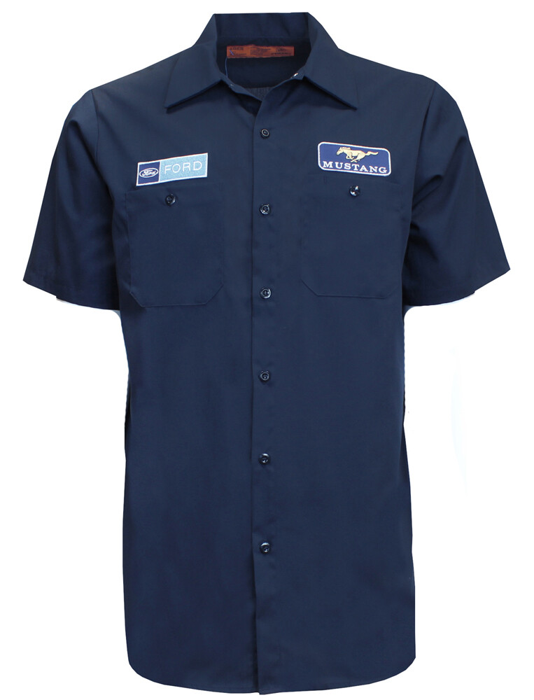 Ford Mustang Blue Pit Mechanic Button Down Work Crew Shirt Official Licensed