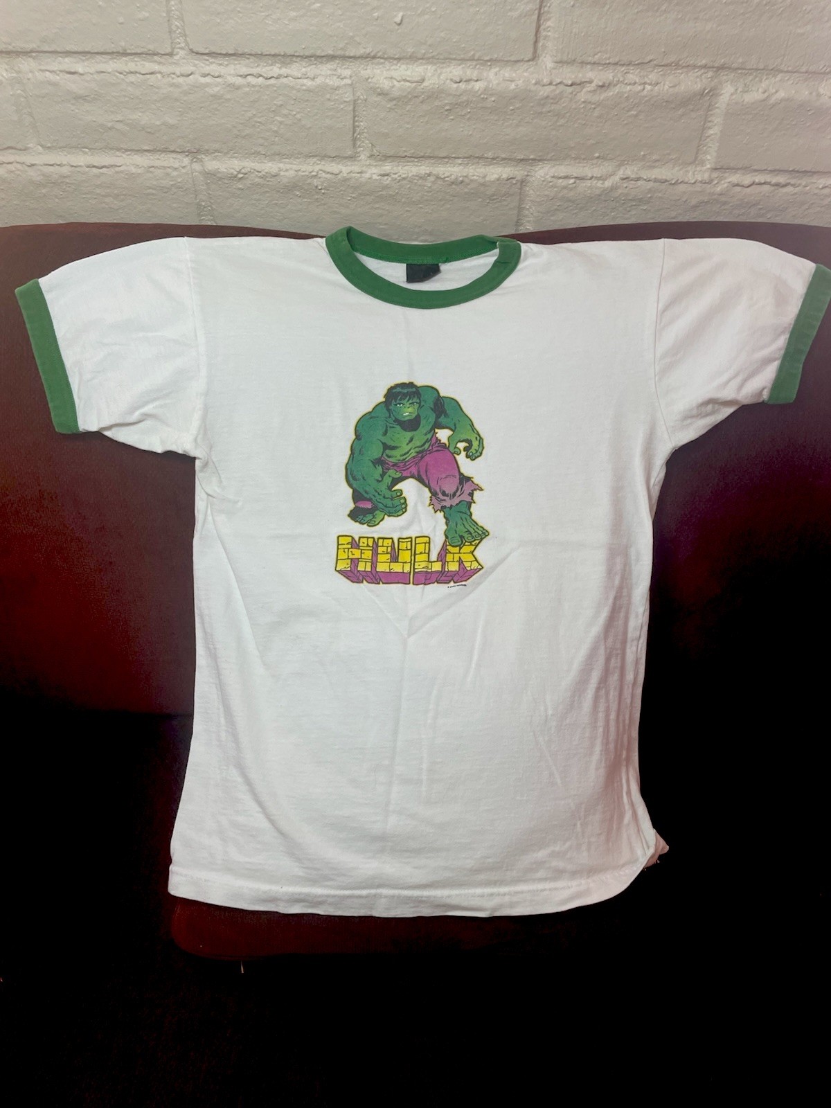 Vintage Marvel Hulk Men’s L White/Green Ringer Graphic Tee Crew Neck