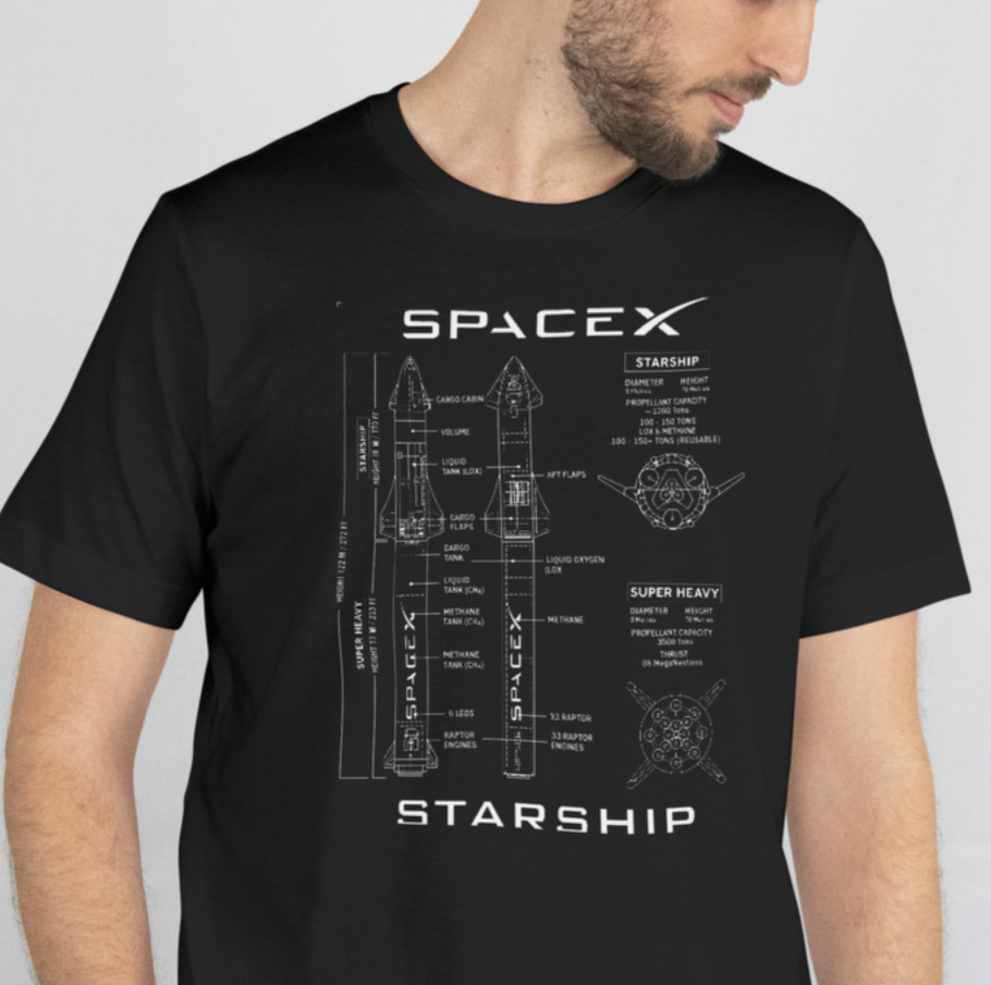 SpaceX starship New blueprint version t-shirt DTF bella canvas BLACK all siz