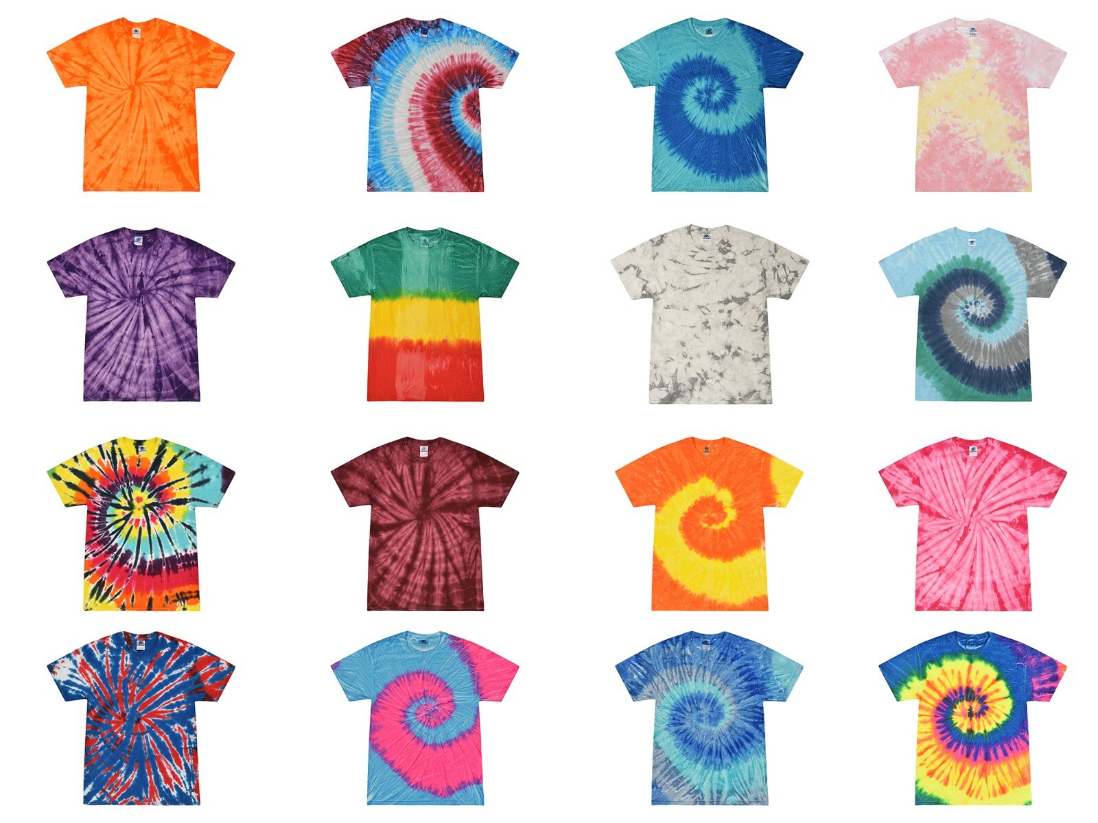 Tie Dye T-Shirts Multi-Color Kids & Adult 100% Cotton Colortone