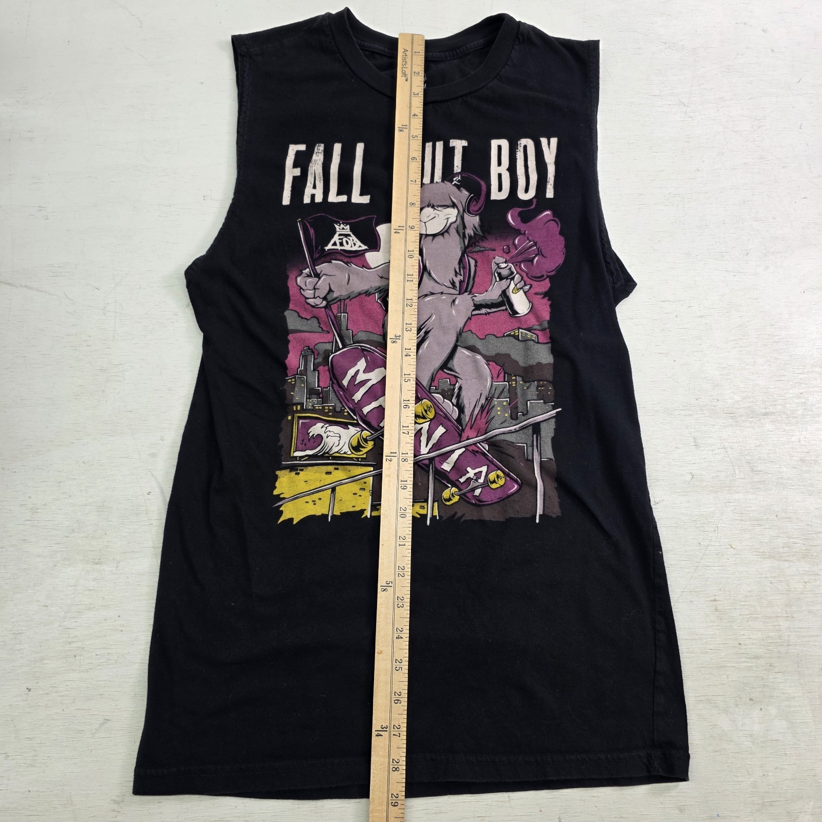 Fall Out Boy Sleeveless Long Tank Black Shirt Concert MANIA Llama Graffiti Sz M