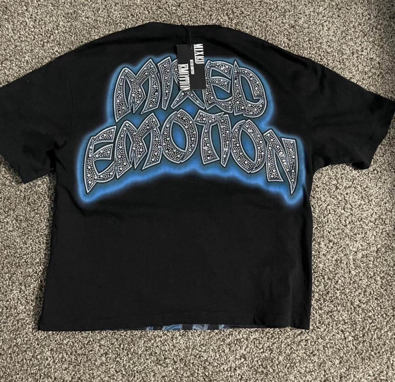 MIXED EMOTION Men’s L Black Crew Neck Short Sleeve Skull Rhinestone T-Shirt
