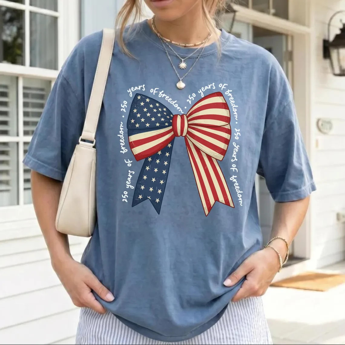 Comfort Colors Patriotic Bow Shirt Coquette 250 Years Of Freedom 4th of July Tee