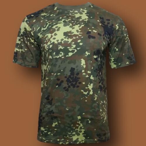 German Flecktarn Camouflage T-Shirt Camo Combat Army Tee 100% Cotton