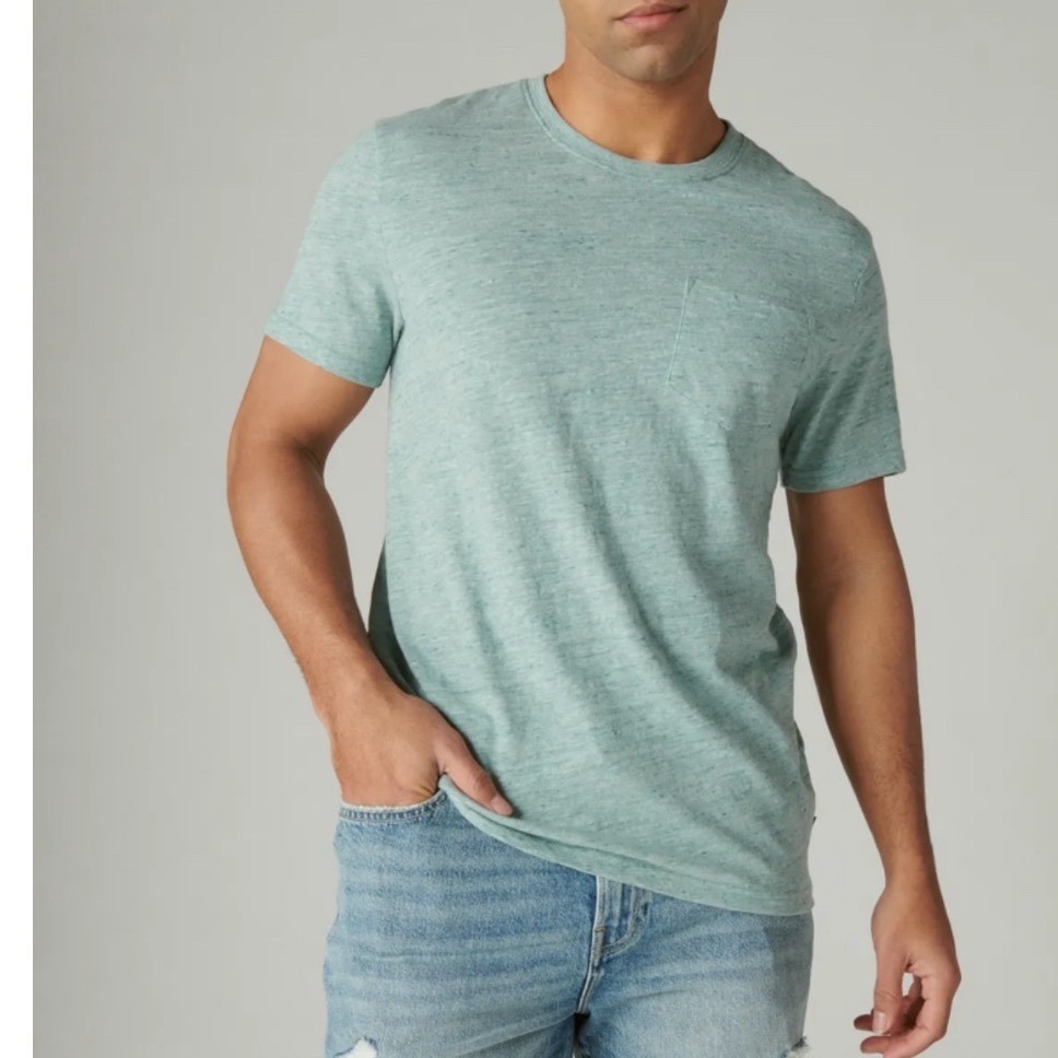 Lucky Brand Mens Heathered Crew Neck Pocket Tee Shirt Size Medium 2 in total