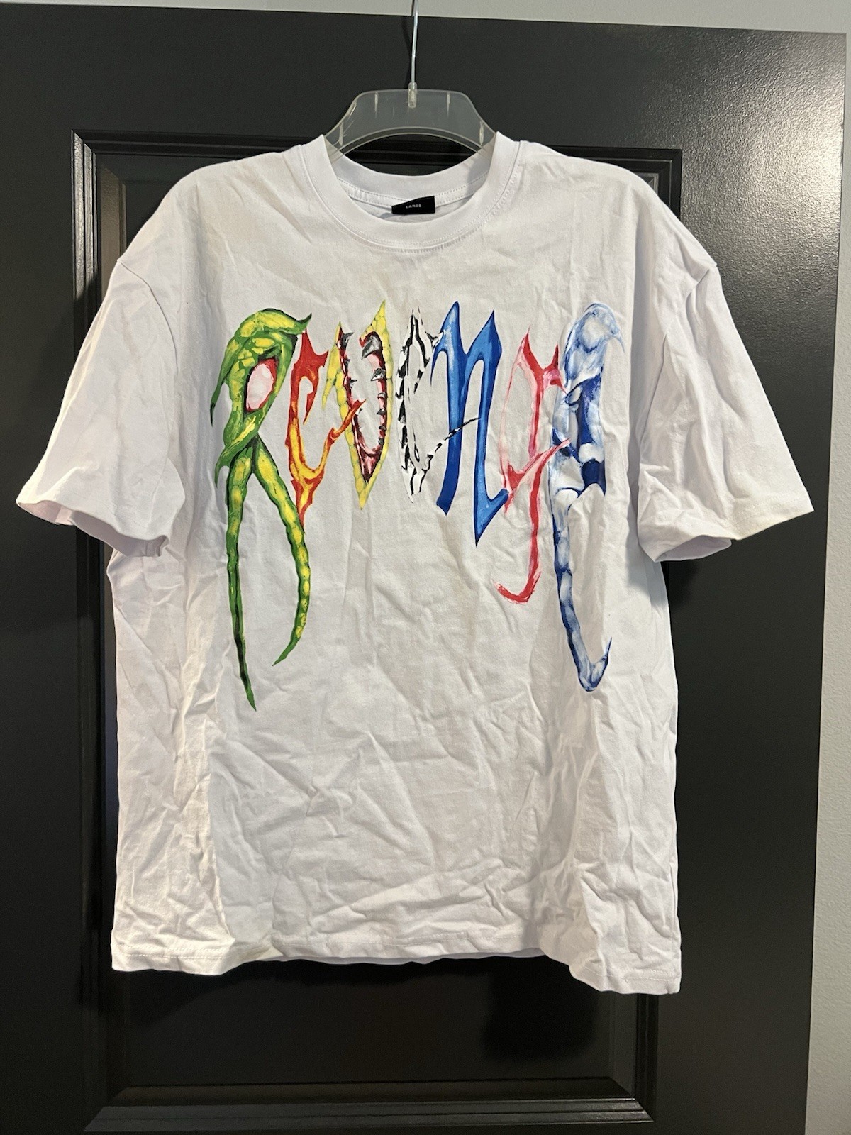 Revenge Multicolor Spell Out L Print T-Shirt Size Large