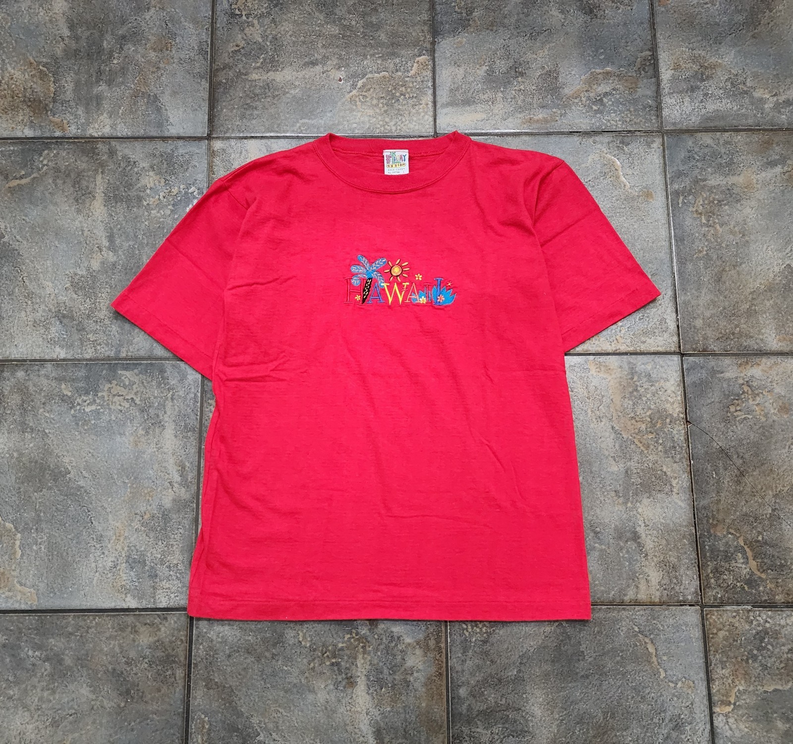 Vintage 90s Hawaii Large Embroidered Colorful Tourist Single Stitch T Shirt