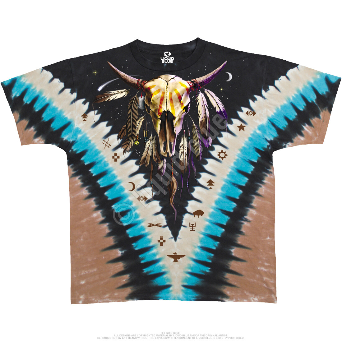 NATIVE American-BISON SKULL-FEATHERS-TIPI-2 SIDD T-SHIRT-M-L-XL-XXL