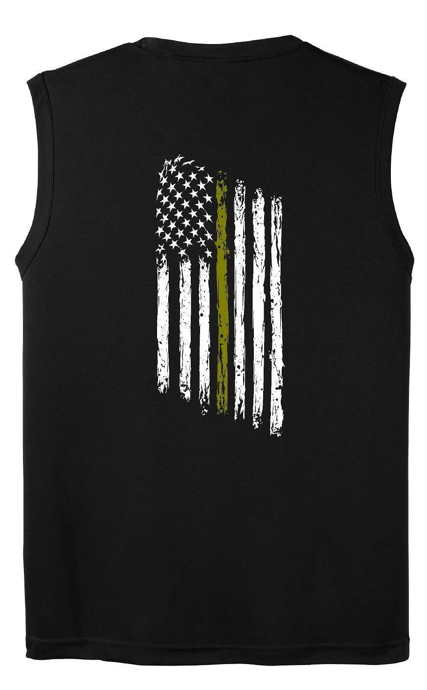 Thin GOLD Line American Flag Dispatcher Dispatch Police Law Performance Tank Top