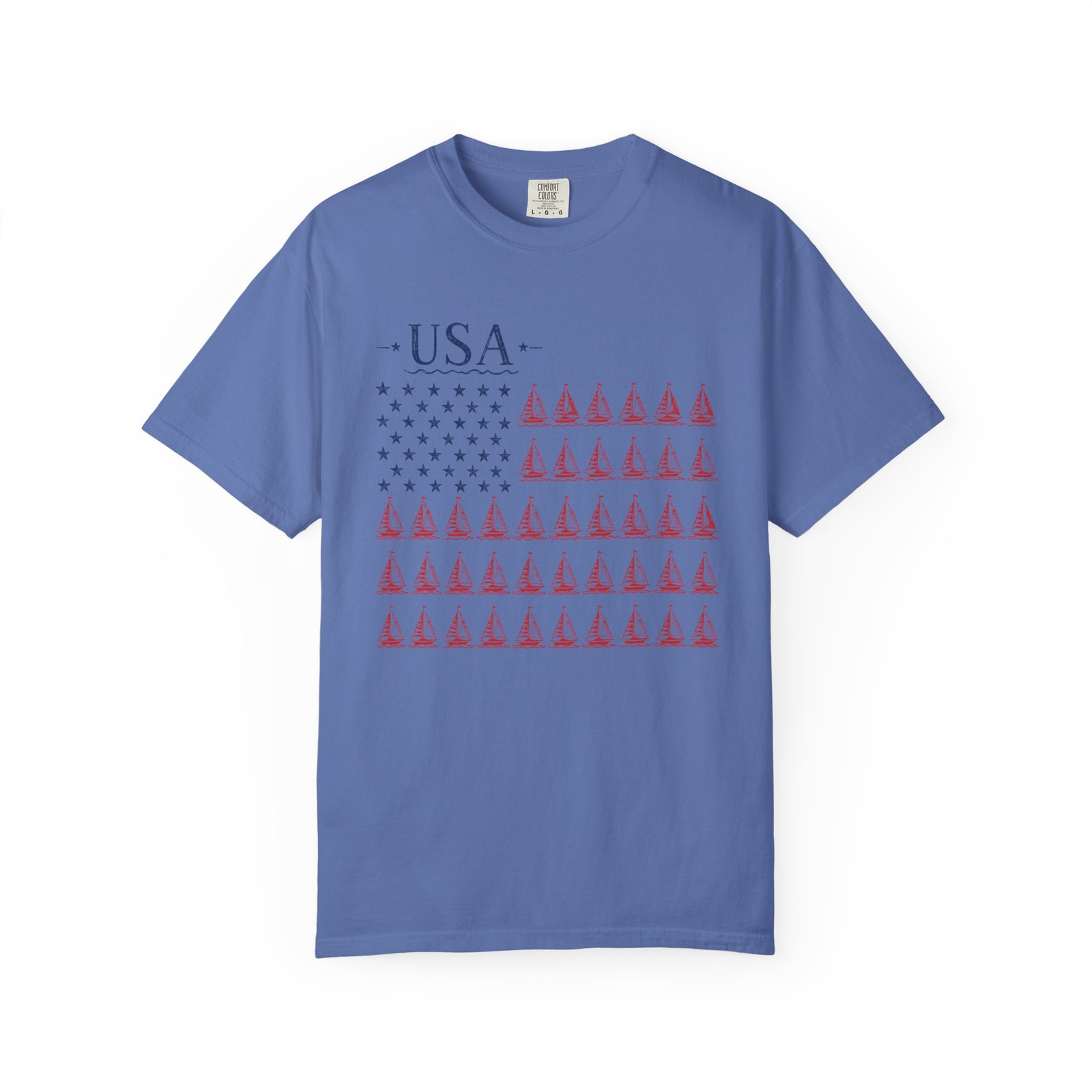 USA Sailboat Flag Comfort Colors Tee, Patriotic Coastal Fourth of July Shirt