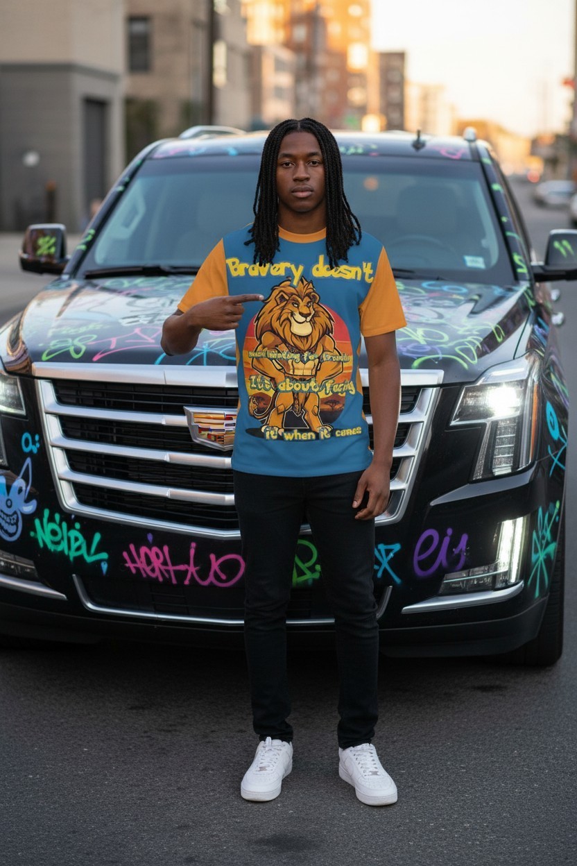 Lion Gamer Shirt | Bravery Quote Tee | Cartoon Graphic T-Shirt | Animal clothing