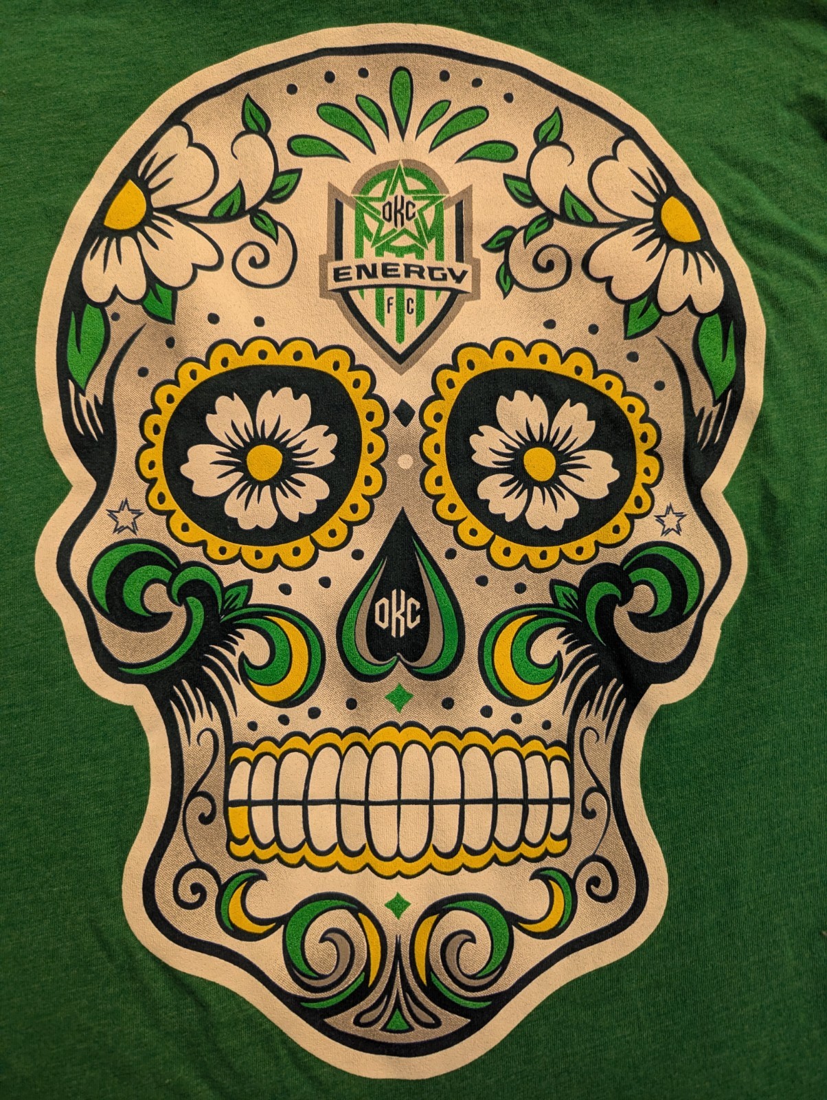 Oklahoma City Energy Green Sugar Skull T-Shirt Small S OKC Soccer