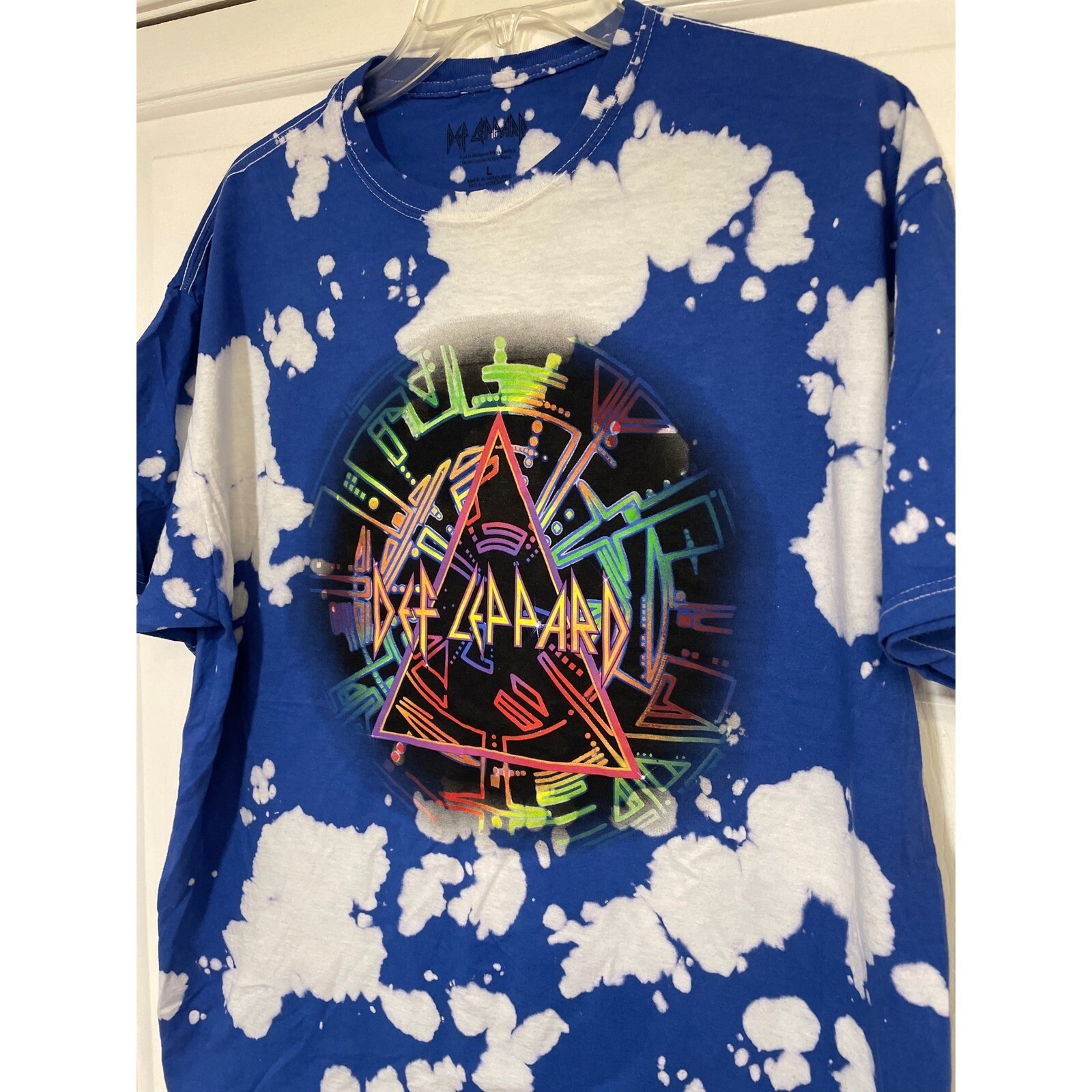 Men’s L Def Leppard Licensed Hysteria Neon Graphic T-Shirt Bleach Dye Rock Band