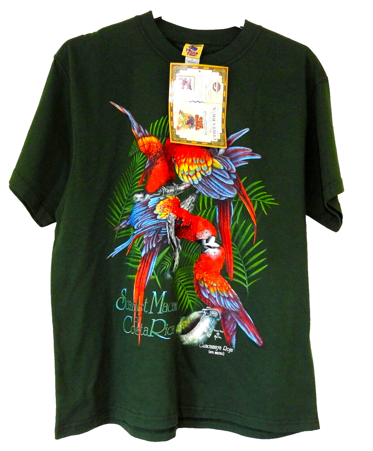 Vintage Tucan Tico Costa Rica Macaw Graphic T Shirt Size L Green New With Tags