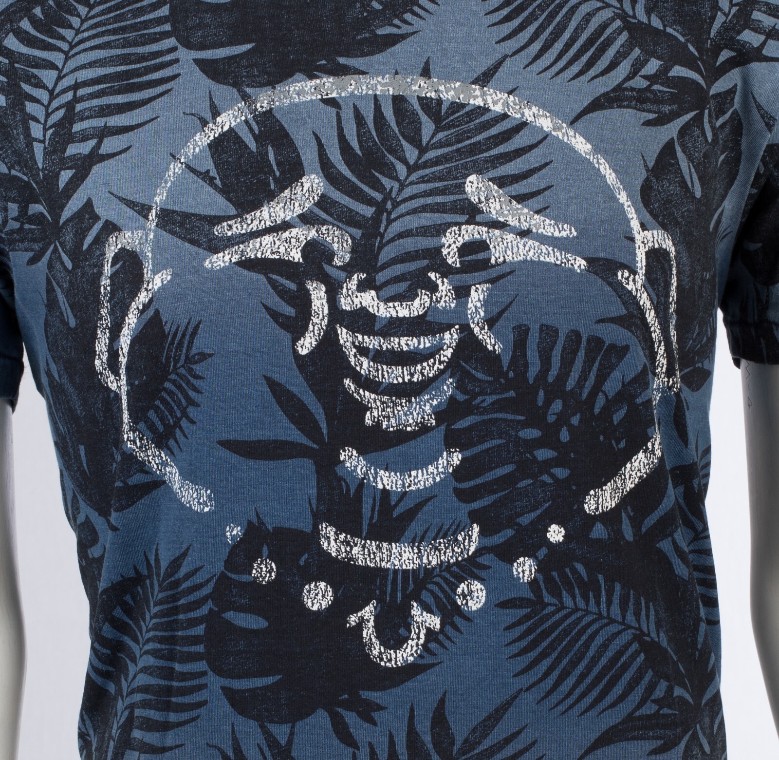 $89 TRUE RELIGION Indigo BUDDHA FACE Hawaiian Floral Graphic T-shirt NWT