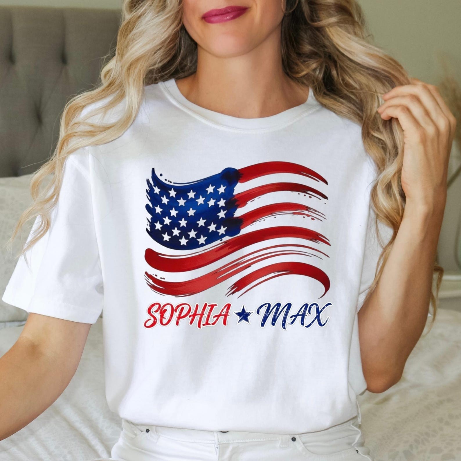 Custom Patriotic Couple Shirt, American Flag Couple Tee, Matching 4th Of July
