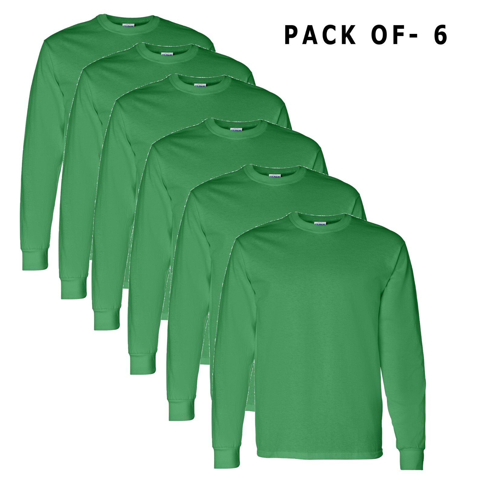 Gildan – 6 Pack Heavy Cotton Long Sleeve T-Shirt – 5400 Color Irish Green Tee