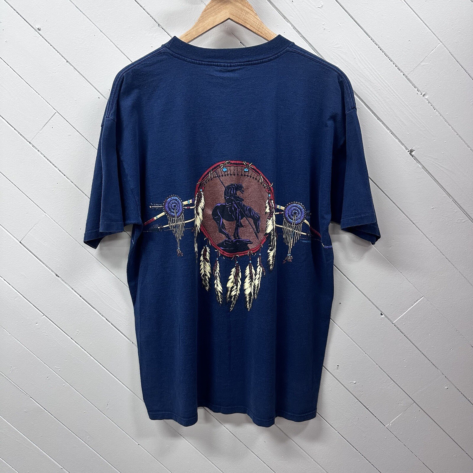 Vintage Native American Indian Dreamcatcher T Shirt Sz XL Blue USA Double Sided