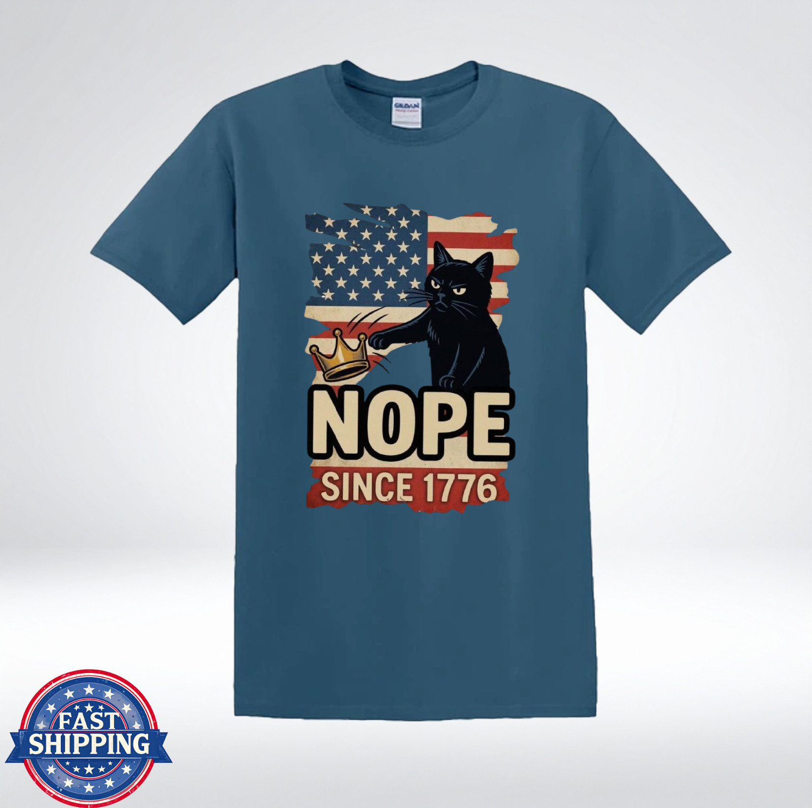 Nope Since 1776 Shirt Black Cat American Flag Funny Patriotic T-Shirt