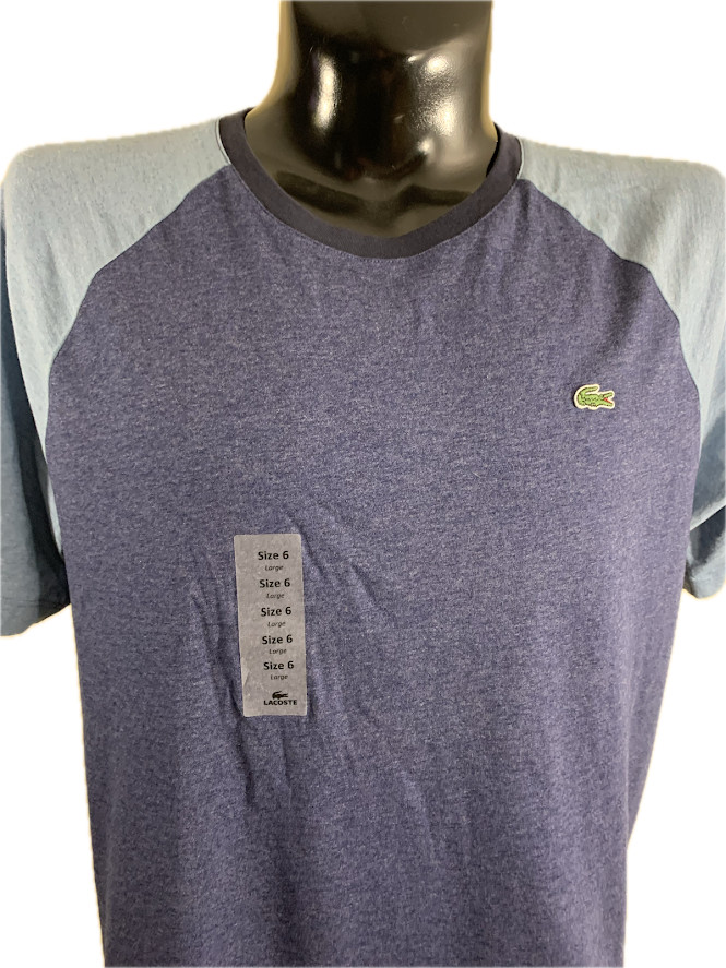 Lacoste Shirt Mens Size 6 Large XL NWT Blue Colorblock Raglan Tee Cotton Peru