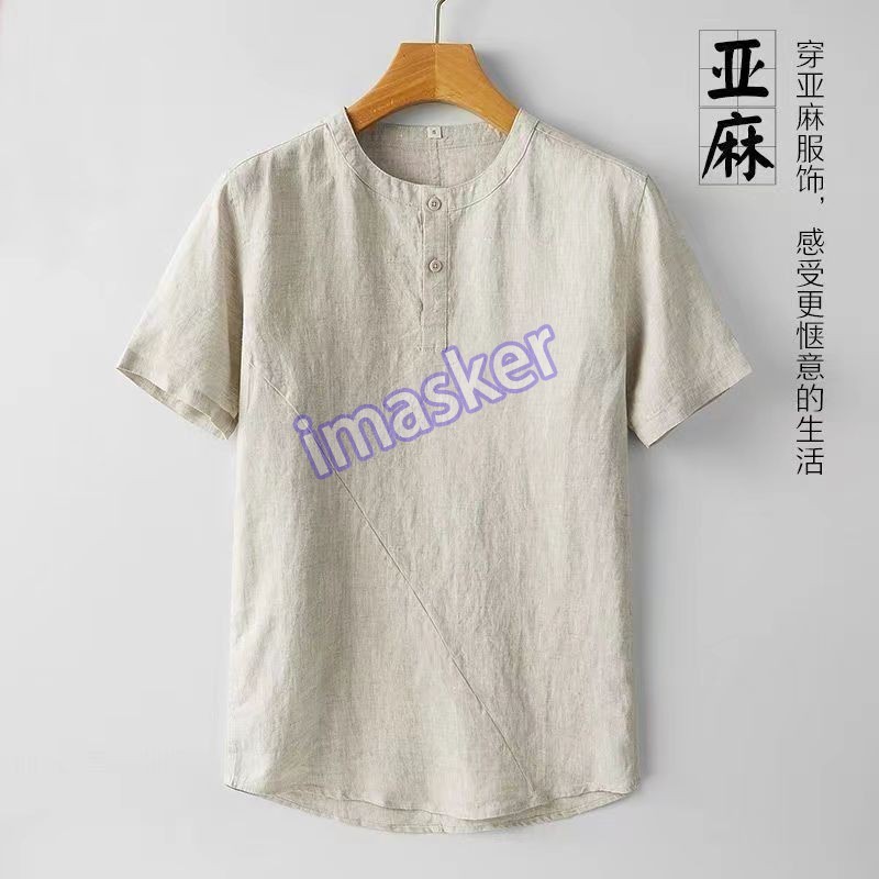 Retro Chinese Style Mens Pullover Linen Short Sleeve Tops T Shirts Summer Casual