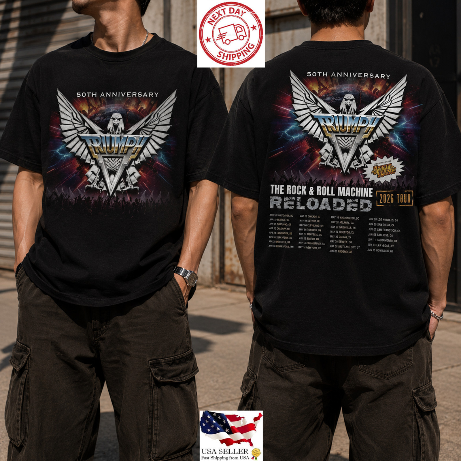 Triumph 50th Anniversary Reloaded 2026 Tour Double Sided Rock Tee