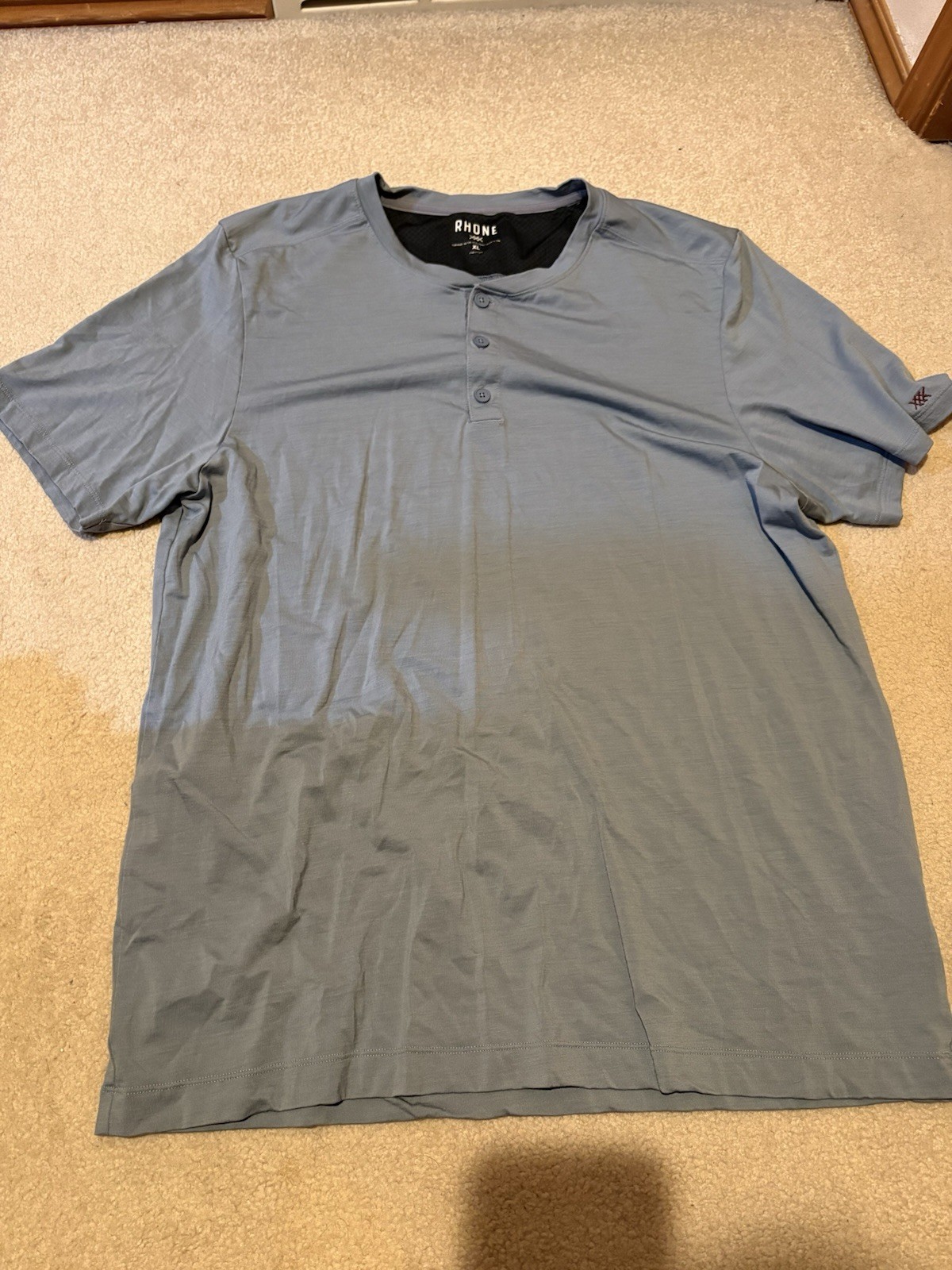 Rhone Henley Shirt Mens XL Gray Short Sleeve Merino Wool Blend Base Layer Casual