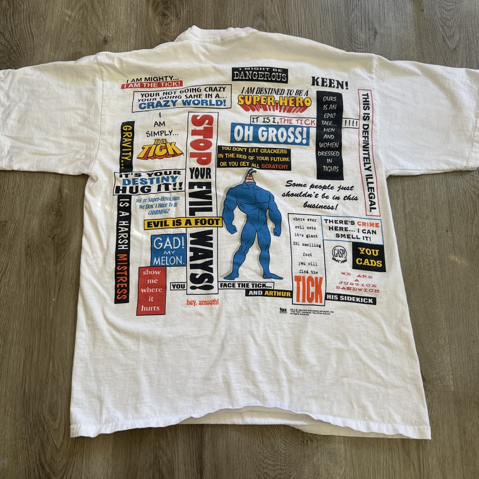 Vintage 90s The Tick HTF Rare Comic T Shirt XL Changes Back Hit Fox Newspaper
