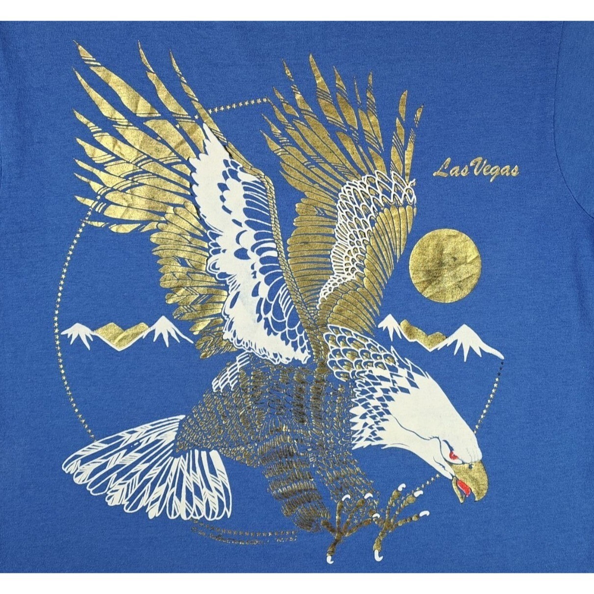 Vintage Las Vegas Screen Stars T Shirt Large Blue Gold Foil Eagle Robert Walton