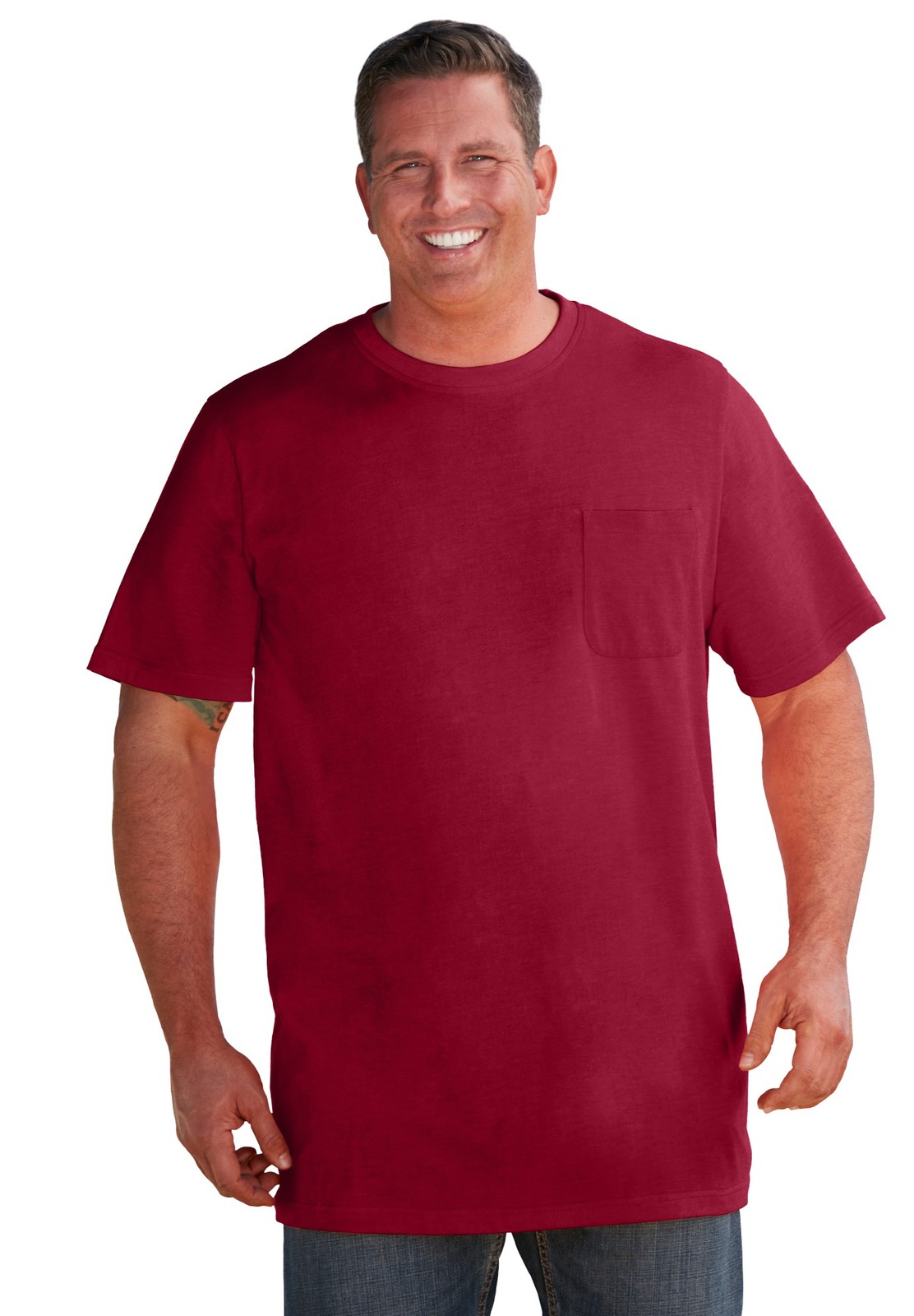 KingSize Shrink-Less Lightweight Longer-Length Crewneck Pocket T-Shirt