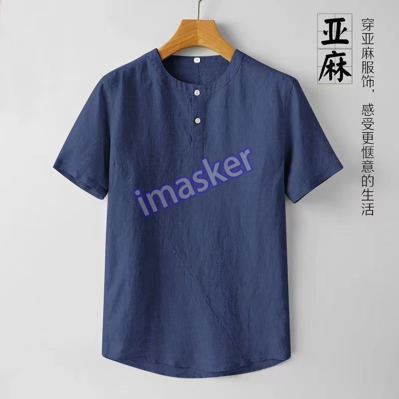 Retro Chinese Style Mens Pullover Linen Short Sleeve Tops T Shirts Summer Casual