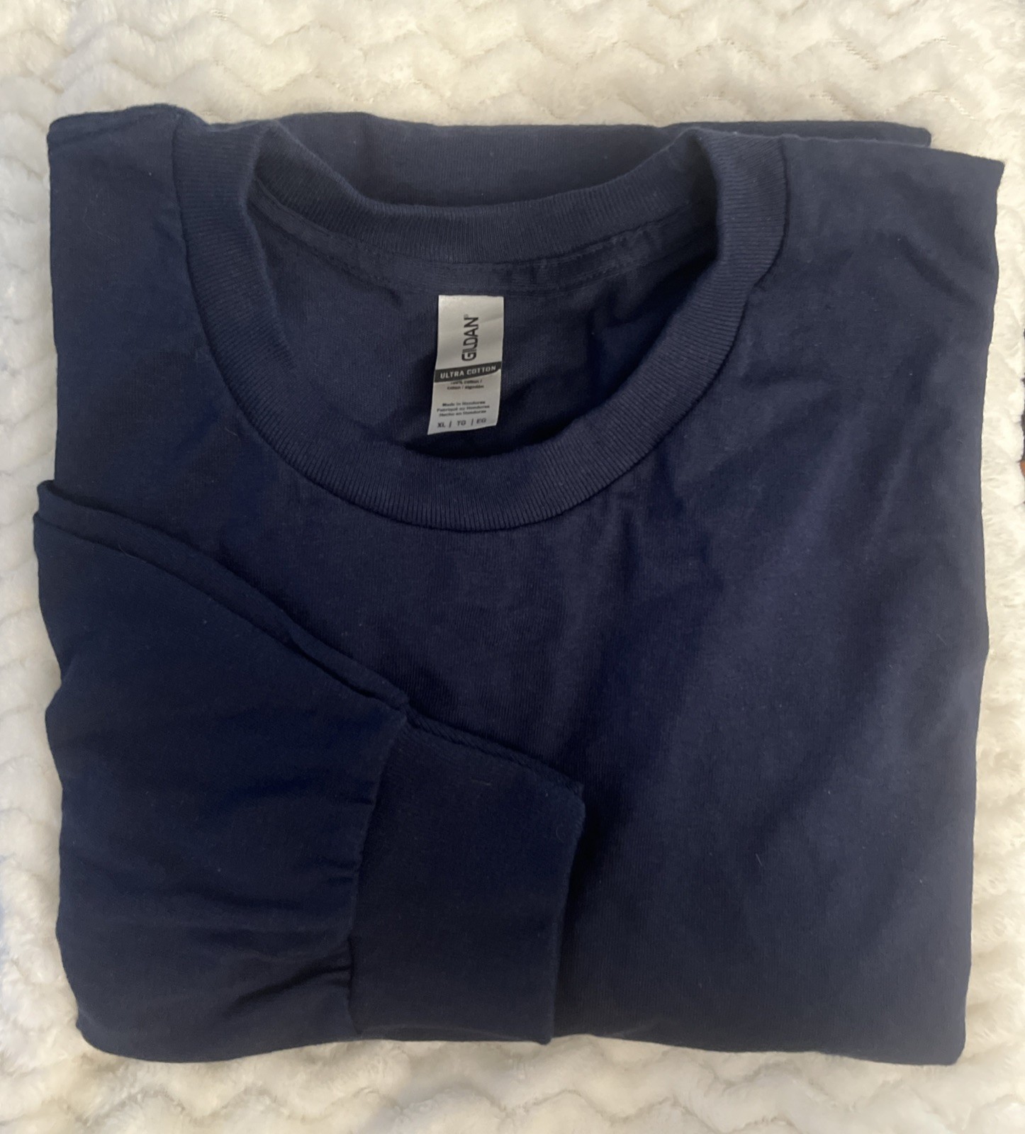 Gildan Men’s Ultra Preshrunk Cotton Crew Neck T-Shirt XL Navy Long Sleeves