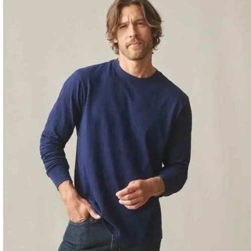 New American Giant Men’s Blue Premium Slub Crew Tee Long Sleeve Sz 2XL USA