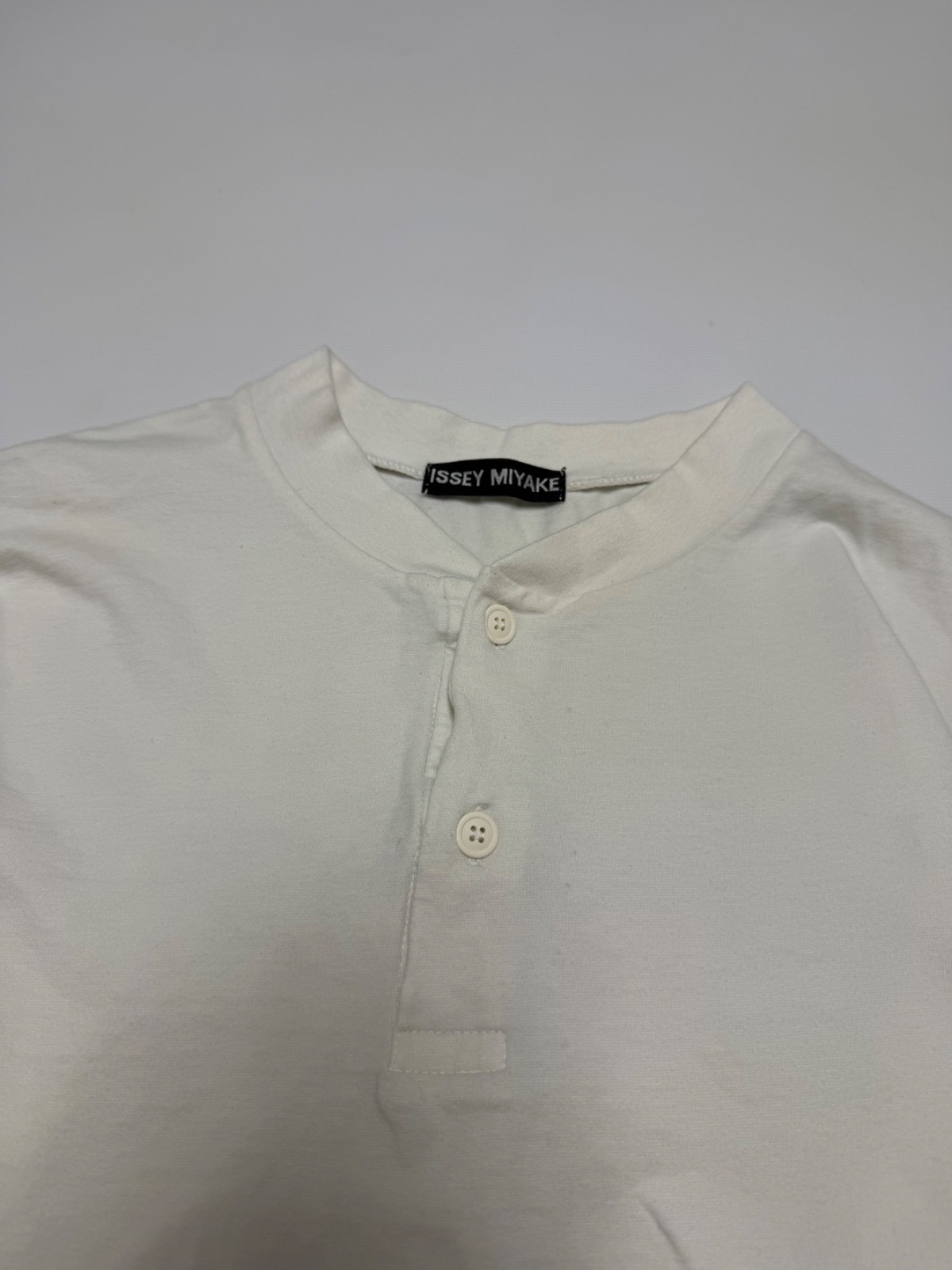 Vintage Issey Miyake White Henley Long Sleeve Dragon Cloud Graphic Tee Size M