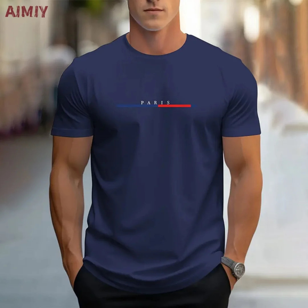 Summer Men’s T-shirt Top Casual Loose Fit Oversized T-shirt PARI Letter Pattern