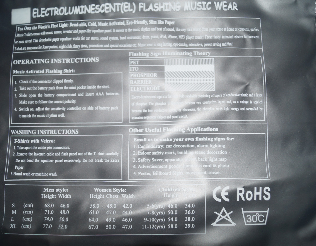SOUND MUSIC Activated LED LIGHT FLASHING EQUALIZER DJ rave PARTY concert T-SHIRT