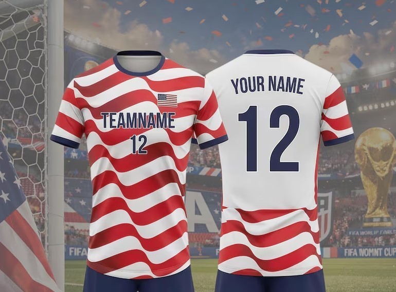 Custom USA 2026 Soccer Shirt, Red White Blue, Personalized Number America Shirt